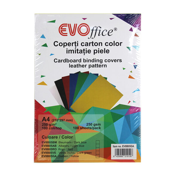 Coperti carton color imitatie piele A4 230g/mp 100coli/top EVOffice - galben