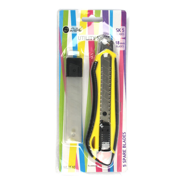 Cutter mare 18 mm cu sina metalica, rubber grip si sistem autoblocare si inlocuire automata lama, cu 5 rezerve Willgo